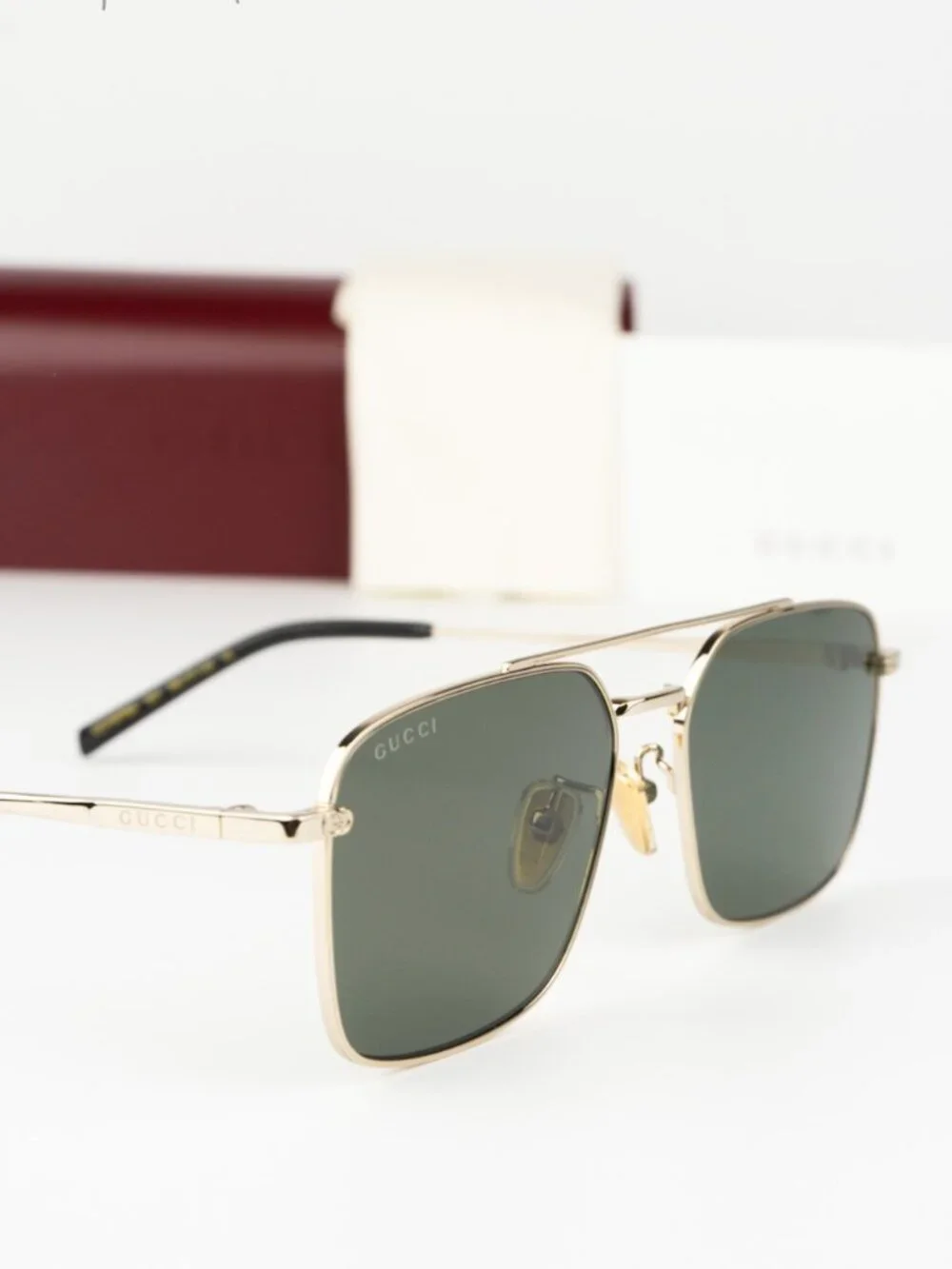 Gucci Men Sunglasses Gold Grey Rectangular GG1957SA 001 NEW AUTHENTIC